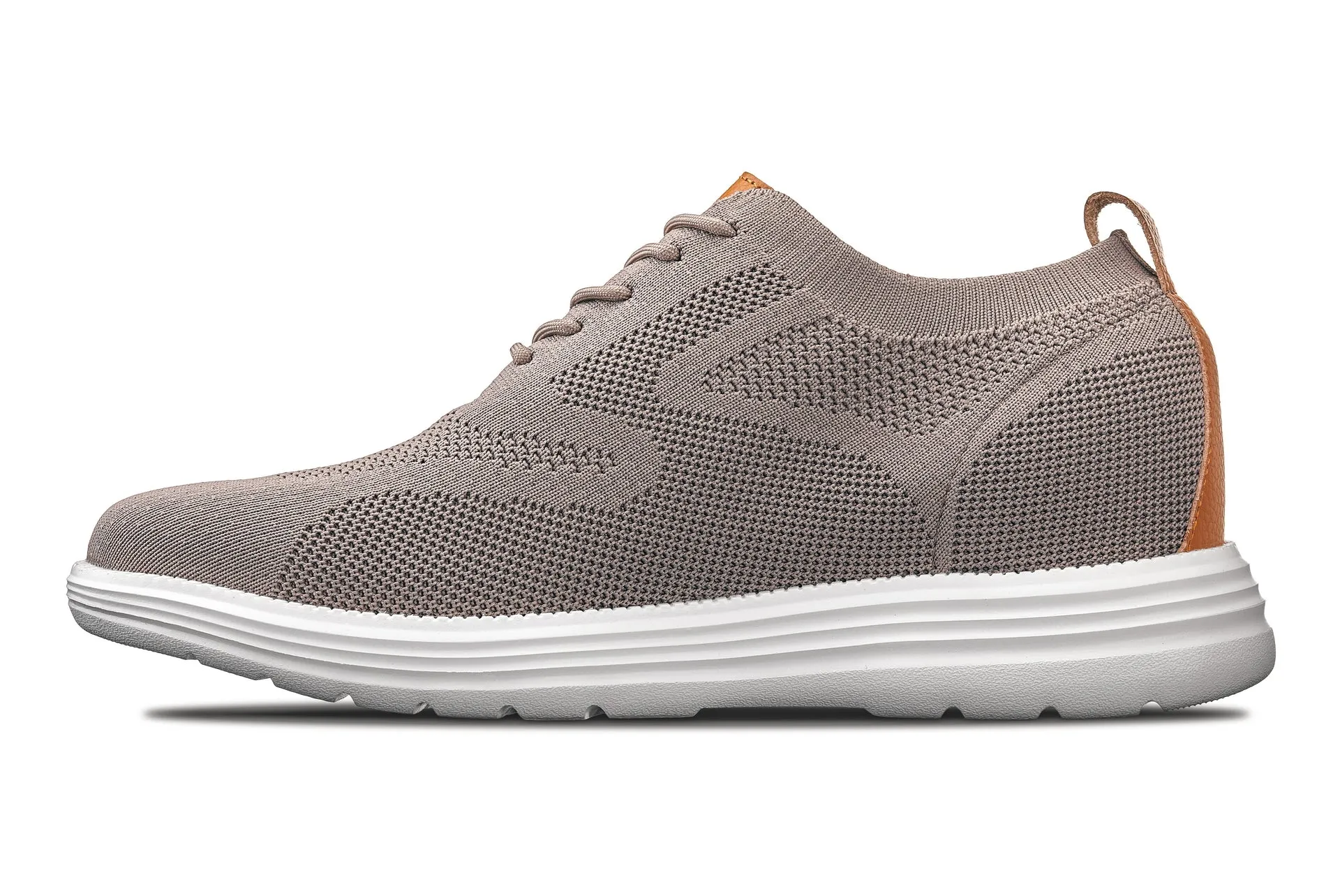 CALTO - X2638 - 2.8 Inches Taller (Khaki/Brown) - Lace Up Casual Walker - Lightweight