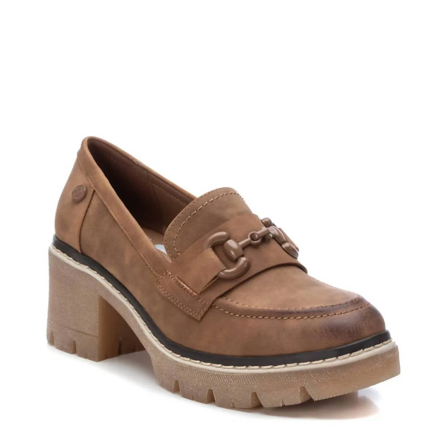 Women's Heeled Moccasins In Camel